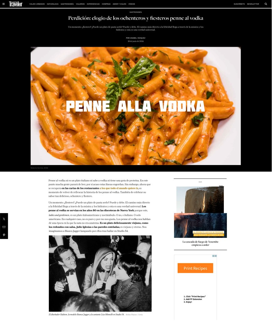 Penne Alla Vodka, Roberto Serrini, Conde Nast Traveler